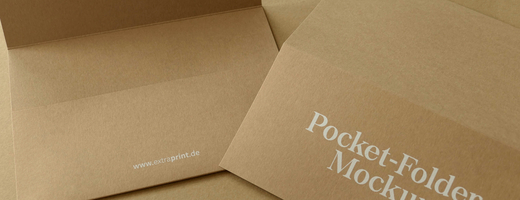 Pocketfolder, Pocketfolder für DIN A6 300g Kraftkarton Gmund braun Weißdruck